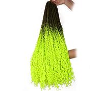 22 Inch Ombre Boho Box Braids Pre Looped Goddess Crochet Braids with Curly Ends 3 Packs Bohemian Braiding Hair Extensions for Women (Brown-Green)