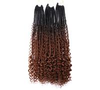 22 Inch Ombre Boho Box Braids Pre Looped Goddess Crochet Braids with Curly Ends 3 Packs Bohemian Braiding Hair Extensions for Women (Black-Brown)