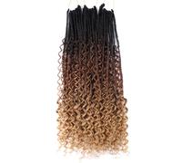 22 Inch Ombre Boho Box Braids Pre Looped Goddess Crochet Braids with Curly Ends 3 Packs Bohemian Braiding Hair Extensions for Women (Black-Brown-Light Brown)