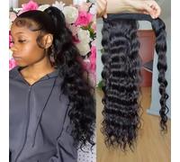 22 Inch Ponytail Extensions Human Hair Ponytail Natural Black Brazilian Hair Clip in Extensions Wavy 10A 130g Long Hair