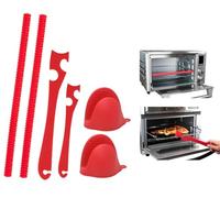 22 Inch Silicone Oven Rack Shields and 2 Pack Push Pull Tool and 2 Pack Heat Resistant Pinch Grips, Heat Resistant Oven Tools for Kitchen, Cooking, Baking, BBQ, Protect Against Burns and Scars (Red)