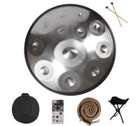22-Inch Steel Hand Pan Drum Instrument,9/10/12 Notes Handpan Drums Sets, 432Hz/440Hz Waterproof Musical Rain Drum, Tongue Drum For Sound Healing,Meditation And Relaxation(Silver,12 Notes (440Hz))