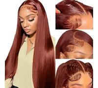 22 Inch Straight Lace Front Wig - Human Hair, Pre-Plucked, Transparent Lace, Reddish Brown, 33B Colored