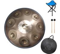 22 Inche Handpan In D Minor 9 Notes/10Notes, Steel Hand Drum Instrument with Soft Backpack, Metal Stand, Ideal for Professional Audio Production (Color : Gold 9Notes)