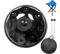 22 Inche Handpan In D Minor 9 Notes/10Notes, Steel Hand Drum Instrument with Soft Backpack, Metal Stand, Ideal for Professional Audio Production (Color : Black 9Notes)
