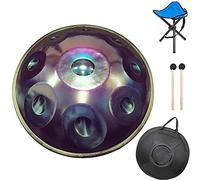 22 Inche Handpan In D Minor 9 Notes/10Notes, Steel Hand Drum Instrument with Soft Backpack, Metal Stand, Ideal for Professional Audio Production (Color : Purple 9Notes)