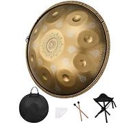22 Inches 9 Notes Handpan In D Minor, Steel Hand Drum With Soft Bag, 22" (56cm) 9 Notes (d3 A Bb C D E F G A), For Music Enthusiast & Beginners, Laser Engraving (Color : Gold)