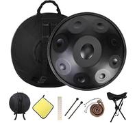 22 Inches Kurd Handpan, 432Hz 440Hz Drums For Adults, D Minor - 9/10/12 Note Hand Pan Drum With Soft Bag, Mallets, Stand, Steel Instrument(Black,440HZ/9Note)
