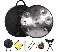 22 Inches Kurd Handpan, 432Hz 440Hz Drums For Adults, D Minor - 9/10/12 Note Hand Pan Drum With Soft Bag, Mallets, Stand, Steel Instrument(Silver,440HZ/12Note)