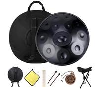 22 Inches Kurd Handpan, 432Hz 440Hz Handpan Drums For Adults, D Minor - 9/10/12 Note Hand Pan Drum With Soft Bag, Mallets, Stand, Steel Drums Instrument(Black,432HZ/12Note)