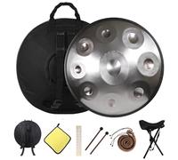 22 Inches Kurd Handpan, 432Hz 440Hz Handpan Drums For Adults, D Minor - 9/10/12 Note Hand Pan Drum With Soft Bag, Mallets, Stand, Steel Drums Instrument(Silver,440HZ/9Note)
