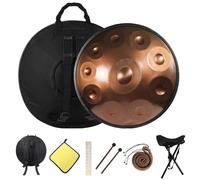 22 Inches Kurd Handpan, 432Hz 440Hz Handpan Drums For Adults, D Minor - 9/10/12 Note Hand Pan Drum With Soft Bag, Mallets, Stand, Steel Drums Instrument(Gold,432HZ/10Note)