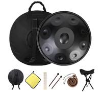 22 Inches Kurd Handpan, 432Hz 440Hz Handpan Drums For Adults, D Minor - 9/10/12 Note Hand Pan Drum With Soft Bag, Mallets, Stand, Steel Drums Instrument(Black,440HZ/10Note)