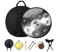 22 Inches Kurd Handpan, 432Hz 440Hz Handpan Drums For Adults, D Minor - 9/10/12 Note Hand Pan Drum With Soft Bag, Mallets, Stand, Steel Drums Instrument(Silver,432HZ/12Note)