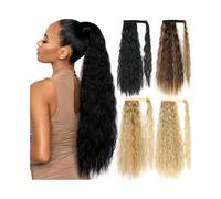 22 Inches Long Corn Wavy Ponytail Hairpiece Synthetic Wrap Around Pony Tail Clip in Curly Fake Hair Extensions(18H613)