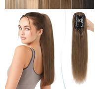 22 inches SEGO Human Hair Ponytail Extension Claw on [#4 Medium Brown] Clip in Remy Real One Piece Hairpieces Straight (120g)