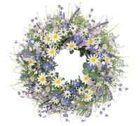 22 Inches Spring Wreath,Artificial Spring Wreaths for Front Door Spring Flower Wreaths Summer Wreath with Daisy Lanvender for Spring Summder Decor and Home Decorations