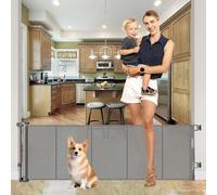 22 Inches Tall Retractable Dog Gate to Step Over, 55" Wide Reinforced Retractable Baby Gate Small Dog Gate Indoor Outdoor Retractable Gate, Short Pet Gate for Stairs Puppy Gates for The House, Gray