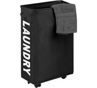 22" Laundry Baskets 45L Tall Slim with Handle - Collapsible Laundry Hamper for Bathroom, Kitchen, Bedroom - Rolling Dorm, Clothes Baskets - Quick Drop Opening (Black)