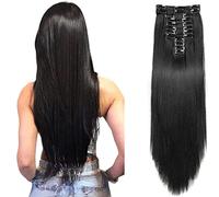 22" Long Straight Clip in Hair Extensions, 180 Gram 12PCS Hair Extensions Synthetic Fiber Natural Black Double Weft Hairpieces Clip-On Full Head for Women Perfect for a stunning and eye-catching look