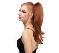 22" Long Wavy Multi Layered Clip on Ponytail,Soft Natural Synthetic Hairpiece(Copper Red)