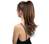 22" Long Wavy Multi Layered Clip on Ponytail,Soft Natural Synthetic Hairpiece for Daily Use(Iced Mocha)