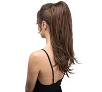 22" Long Wavy Multi Layered Clip on Ponytail,Soft Natural Synthetic Hairpiece(Medium Brown)