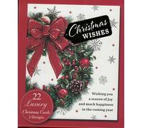 "22 Luxury Christmas Cards Boxed Set - 2 Elegant Designs with Envelopes | Holiday Greeting Cards Bulk Pack - Wreath & Bow Design, Festive Xmas Wishes"