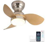 22" Mini Ceiling Fan with Lights and Remote Control Small Ceiling Fans with Lamps Reversible Summer Winter Mode 6 Speed Silent DC Motor Ideal for Bedroom or Kids Room Silver + Woodgrain Finish