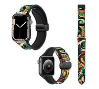 22 mm (38/40/41/42/44/45 mm) Silicone and Genuine Leather Watch Strap African Pattern