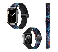 22 mm (38/40/41/42/44/45 mm) Silicone and Genuine Leather Watch Strap with Blue Beads