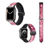 22 mm (38/40/41/42/44/45 mm) Silicone and Genuine Leather Watch Strap with Pink Diamond