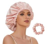22 Momme 100% Mulberry Silk Bonnet for Sleeping Women, Adjustable Silk Hair Wrap for Sleeping Hair Care, Bonnet with Elastic Stay On Head(Pink) showercap