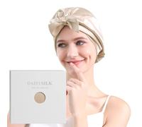22 Momme 100 Pure Mulberry Silk Hair Bonnet for Sleeping Double Layered Silk Hair Wrap for Women with Elastic Stay On Head, Champagne