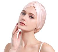 22 Momme 100 Pure Mulberry Silk Hair Bonnet for Sleeping Double Layered Silk Hair Wrap for Women with Elastic Stay On Head, Pink