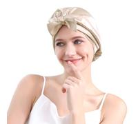 22 Momme 100 Pure Mulberry Silk Hair Bonnet for Sleeping Double Layered Silk Hair Wrap for Women with Elastic Stay On Head, Champagne