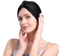 22 Momme 100 Pure Mulberry Silk Hair Bonnet for Sleeping Double Layered Silk Hair Wrap for Women with Elastic Stay On Head, Black