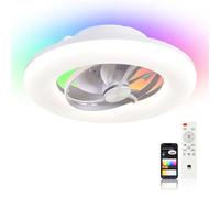 22" Orison 360° Oscillating Ceiling Fan with Light, 18° Rotating Low Profile Flush Mount, Smart RGB Backlight &Dimmable LED, Alexa&Google Compatible,APP/Remote Control, Modern Quiet for Bedroom, White