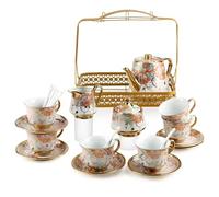 22 Pack Cup & Saucer Set Tea Cup Set with Teapot for Home or Office, European Coffee Set for 6 er Enjoy Hot Drinks, Vintage Floral Afternoon Tea Set for for Home Restaurants, Birthday or Garden Party