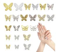 22 Pack Mini 3D Butterfly Nail Charm Rhinestone Pearl Butterfly Styling Pearl Crystal Diamonds Charms Nail Jewels Accessories for DIY Nail Art Decorations (Gold & Silver)