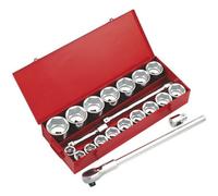 22 PACK Socket Set - 1" Metric Square Drive - 6 Point Socket & Ratchet Handle