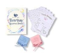 22 Pack Tooth Fairy Receipts with 2 Tooth Pouches (Pink and Blue Each), Tooth Fairy Kit for Kids, Tooth Keepsake Gifts for Boys and Girls, Lost Tooth Gift