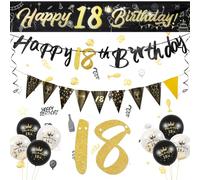 22 Pcs 18th Birthday Decorations, Black Gold 18th Birthday Banners 12 Inches Balloons for Women and Men Party Decorations
