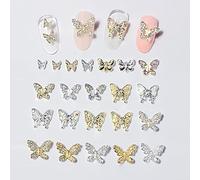 22 Pcs 3D Butterfly Nail Charms Crystals Diamonds Rhinestones, Metal Alloy Gold Silver Butterflies Charms Gems Design for Women Nail Art Decoration Craft Jewelry DIY.