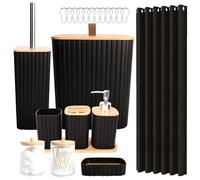 22 Pcs Bathroom Accessories Set, Bathroom Accessory Set with Toilet Brush and Bin Sets Toothbrush Holder Tumbler Soap Dish Trash Can Soap Dispenser Bath Set, Full Set(Black)