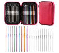 22 Pcs Crochet Needles Set, Crochet Hooks Kit with Red Storage Case, Ergonomic Knitting Needles Blunt Needles,DIY Hand Knitting Craft Art Tools for Beginners