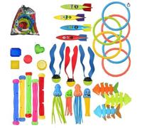 22 Pcs Diving Pool Toys Set with Storage Bag, Includes Rings, Torpedoes, Plants, Diamonds, Long Rods, Non- ABS Material for Ages 3-12, Enhances Swimming Skills and Pool Fun