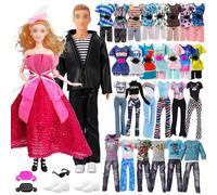 22 Pcs Doll Clothes and Accessories Set for 12 Inch Boy Doll/11.5 Inch Girls Doll, with 3 Leather Suits 2 Waist Bags 2 Shoes 1 Glasses 6 Tops 4 Pants 1 Skirt 1 Fashion Dress 1 Headdress Random Style