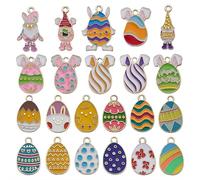 22 PCS Easter Charms for Jewelry Making - Assorted Gold Enamel Bunny Egg Rabbit Charms Pendants, Spring Easter Bulk Charms for DIY Bracelet Necklace Earrings Crafts