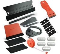 22 Pcs Furniture Film, DIY Kitchen Wrap Tools Kit, Wallpaper, Peel & Stick, Car Vinyl Wrap, Long & Small Felt Squeegee, Safe Cutter, Tape Measure, Utility, Scraper, Rental Friendly, Black & Red